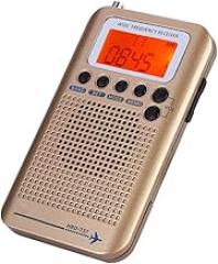 Portable Radio, Aircraft Band Radio Receiver Scanner with 4 Search Modes, Retractable Antenna and Digital LCD Display, Full Band Radio Recorder (Gold)