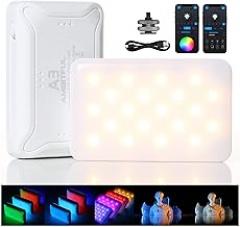 AMBITFUL A3 Full Color RGB LED Mini Light, Built-in FX Effects,350LX(0.5M,5500K) RA/95 TLCI/97,2800-6800K LED Video Light Panel with Mobile APP Control (White)