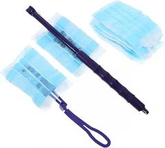 Disposable Duster Refills 22pcs with Blue Short and Extendable Handles, Electrostatic Fiber Cleaning Brush Heads for Household Dusting and Multi-Surface Cleaning