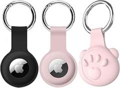 3Pack COLORCORAL AirTag Holder with Keychain Anti-Lost Silicone AirTag Case Compatible for Apple AirTag