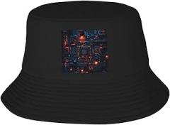 Bright Light on Electronic Board Printed Adult Fisherman's Hat for Men and Women Foldable Headwear for Outdoor Activities Black