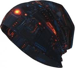 WHJDPP Adult Fashion Knitted Hat Bright Light on Electronic Board Printing Soft, Skin-Friendly, Breathable, Quick-Drying, and Elastic Black