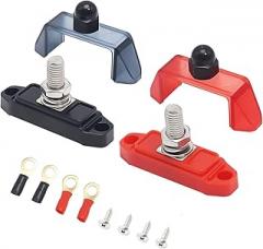 RECOIL S1P-38 Busbar Single 3/8” Studs Power Distribution Block with Ring Terminals Bus Bar Pair Red & Black