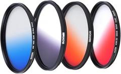 ZOMEI 82mm Ultra Slim Graduated Grey Blue Orange Red Filter Kit for Canon Nikon