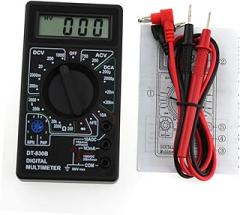 Digital Multimeter LCD Display Compact Electronic Measuring Instrument for AC DC Voltage Resistance Testing with Low-Battery Indicator Suitable for School Factory Home Use Black