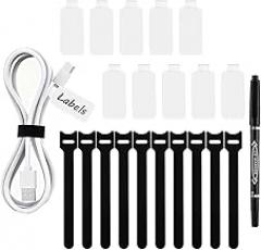 80-Pack Reusable Cable Labels & Cord Ties Kit – Write-On Wire Labels, Snap Ties + Dual-Tip Marker for Home Office Electronics Organization | Cable Tags, Cord Labels & Wire Markers Included