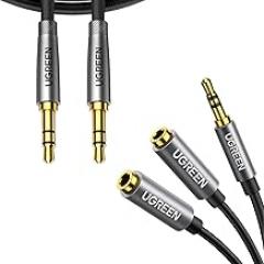 UGREEN Headphone Splitter 3.5mm Audio Stereo Y Splitter Bundle with 3.5mm Audio Cable Nylon Braided 10FT
