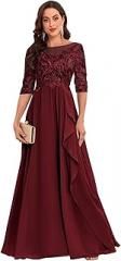 PRECISCRY Chiffon Mother of The Bride Dress Wedding Guest Dress Long Evening Dress Lace Appliqué Prom Cocktail Dress Burgundy