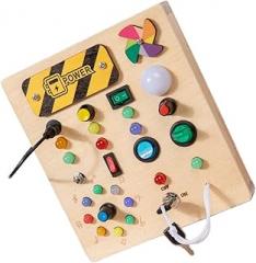 SUPVOX Busy Board Wooden Sensory Busy Board for with Buttons to Push Cognitive Early Education for Electronic Component