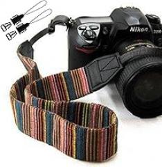 Vintage Camera Neck Strap Shoulder Belt Strap for Compact, Mirrorless, Small DSLR, Instant Cameras (Multi, Leather Ends, 144cm, 3.8cm Width)