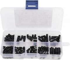 180pcs M2 Nylon Standoffs Kit Black Male Female Screws Nuts Assortment Set for PCB Motherboard Mounting in Electronics Machinery Automotive Applications