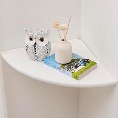Corner Shelf, White Solid Oak Wood Floating Corner Shelves Wall Mount Round End Floating Speaker Rack Display Shelf for Small Plant Photo Frame (White, 12in)
