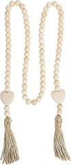 Milisten Wooden Beads Garland with Tassel Pendant Rustic Farmhouse Wall Hanging Decor Natural Cotton Rope Long Home Accent for Indoor and Outdoor Use
