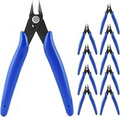 QWORK Small Wire Cutters,10 Pack 170 Micro Flush Cutter – 5 Inch Diagonal Cutting Pliers for Electronics, Models, Jewelry Making