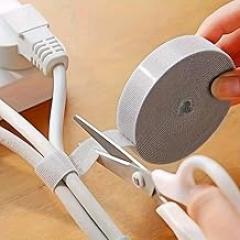 Self-Adhesive Multi-Use Cable Management Tape - PVC/Cord Holder Suitable for Electronics, Desk & Household - Cuttable Reusable Wire Organizer with Adhesive Backing (No Tools/Easy Splice) (Black)
