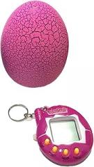 Funny Electronic Pet Game Machine Portable Digital Pet Toy for Kids Egg Shaped Case (Pink)