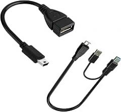 SaiTech IT Mini USB OTG Cable for Digital Cameras - USB A Female to Mini USB B 5 Pin Male Adapter Cable Bundle with 1 feet USB 3.0 Dual Power Y Shape Type A to Micro B Cable for External Hard Drives