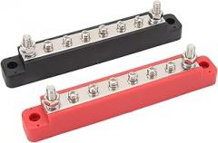 1 Pair Power Distribution Block, 150A 48V DC Bus Bar Terminal Block with Cover, 8 Way Double Stud M6 Battery Bus Bar for Automotive RV Boat Marine Solar Wiring