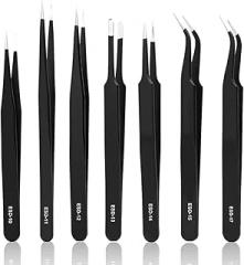 YHYZ High Precision Tweezers Set, 7pcs Anti-Static Stainless Steel ESD Tweezers Set Kit for Electronics, Sodlering，Jewelry, Craft, Laboratory Work, DIY