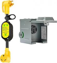 EyGde 50 Amp to 30 Amp RV Adapter with Surge Protector 5000 Joules Circuit Analyzer Voltage Protector + 50 Amp RV Power Outlet Box 125V for Camper Travel Trailer