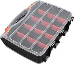 Double Sided Parts Organizer with Removable Divider PVC Plastic Storage Box for Electronic Components, Transparent Lid Design, Portable Handle for DIY Production