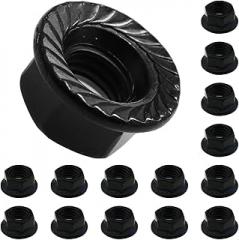 MEETOOT 15PCS M10x1.5 Black Galvanised Flange Hexagonal Serrated Nuts 304 Stainless Steel Non Slip Fastener Suitable for Industrial and Electronic Product