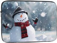 Christmas Happy Snowman Printed Laptop Sleeve for Men Women Shockproof Laptop Case Bag for Travel Office School