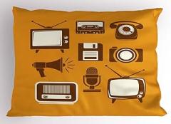 Ambesonne TV Show Pillow Sham, Retro Electronic Media Megaphone Radio Telephone Cassette, Decorative Standard Size Printed Pillowcase, 26