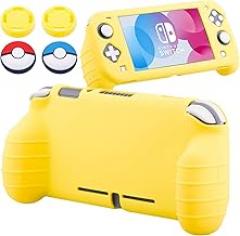 YoRHa Handle Grip Soft Silicone Rubber Protective Cover Case (Mango Yellow) x 1 and Thumbsticks x 4 for Nintendo Switch Lite - 9.2019 Slim Model