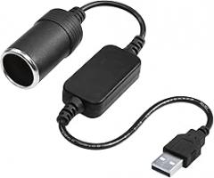1ft USB A Male to 12V 8W Cigarette Lighter Socket Adapter Power Cable for Dash Cam, GPS, Car Led Light Strips, and Other Automotive Electronics (1Pack)