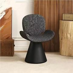 Swivel Accent Chair with Backrest, Mid Century Modern Fabric Vanity Chair, Upholstered Kitchen Chairs with 360° Rotating Base for Bedroom, Dressing, Living Room(Black)