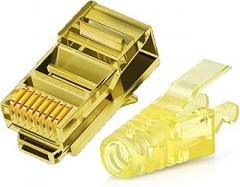 50pcs RJ45 Cat6 Straight connectors and 50pcs Strain Relief Sleeves, EZ Crimp Modular Plugs(Gold)