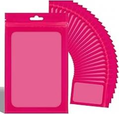 100 Pieces Resealable Mylar Ziplock Bags with Clear Window - 3.5x4.7 Inches Smell Proof Bag Coffee Beans Packaging Pouch for Food Self Sealing Storage Supplies Jewelry Electronics Party, Pink