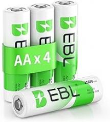 EBL AA Rechargeable Batteries 1.2V 2500mAh High Performance Pre-Charged AA Batteries - 4 Pack