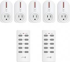 JTD ® 5 Pack Remote Control Outlet Switch 3rd Generation Energy Saving Auto-programmable Wireless Electrical Plug Switch for Household Appliances Lighting & Electrical Equipment (2 Remotes)