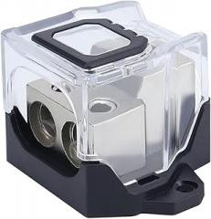 2 Way Zinc Alloy Power Distribution Block for Car Audio, 0/2/4 Gauge in 4/8 Gauge Out Wiring Splitter with Dual Output, Junction Box