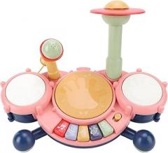 Asixxsix Children Simulation Electronic Jazz Drum, Adjustable Volume Multifunctional Cartoon Drum for Indoor and Outdoor Play