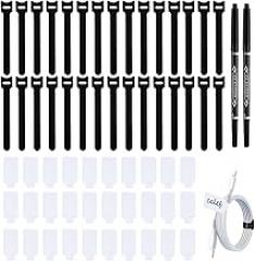 60 Pieces Reusable Cable Labels and Hook & Loop Ties Organizer Kit - 30 Tags & 30 Fasteners for Cord Management, Includes Markers for Home, Office Electronics