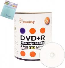 Smartbuy 100-disc 4.7GB/120min 16x DVD+R White Inkjet Hub Printable Blank Media Disc + Free Micro Fiber Cloth
