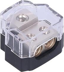 Power Distribution Block, 1 in 2 Out Fuse Holder for Car Audio System, 60A Capacity with 0/4 Gauge Input and 4/8 Gauge Output, Suitable for Trucks Boats RVs