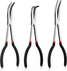 3 Pcs 11 Inch Needle Nose Pliers Set 25° 45° 90° Bent Nose Pliers for Commodity Production, Hardware Bending and Electronic Assembly