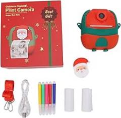 24MP Photo Camera with 720P/1080P Video Recording, 2.0 Inch Screen, Print Paper, for Sticker Photo, Continuous Shots, Delay, 3 Minute Loop Recording (Santa Style)