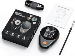 Fafeicy Portable Electronic Microscope, 500X Magnification 2in IPS Screen with 8 LED Lights for Science Experiments Maintenance Welding Research Inspections (Black)