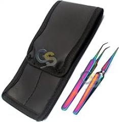 Set of 2 Stainless Steel Multi Titanium Rainbow Color 3D Eyelash Extension Tweezers a Type Angled + Xtype Self Retracting Fine Point by G.S Online Store