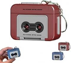 Creative Mini Tape Recorder Keychain,Can Record 15s,Mini Tape Player With Songs, Handbags Portable Cassette,Couple Gift for Birthday Valentine's Day (red)