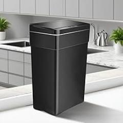 13 Gallon Touch Free Automatic Trash Can, 50L High-Capacity Electronic Motion Sensor Kitchen Garbage Can, Plastic Trash Bin Waste Bin with Lid for Kitchen Living Room Office (1, Black)