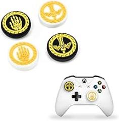 DLseego Thumb Grips Caps Design for NS Pro/PS5/PS4/Xbox Console, Analog Controller Protective Anti-Slip Covers 4PCS Button Joystick Caps-Skeleton Hand Shield and Knight's Sword(Black White)