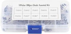 Diode Assorted Kit, 200PCS 10 Value Electronic Set, Includes 1N4001~1N4007 and 1N5817~1N5819, with Clear Storage Box, for Professionals and Enthusiasts