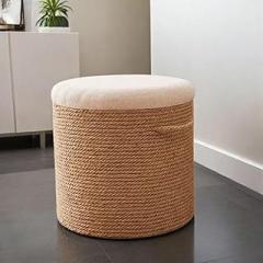 Hemp Rope Weaving Ottoman, Round Pouf Ottoman Foot Rest, Multifunctional Footstools for Entryway, Boho Small Foot Stool for Bedroom, Living Room(40cm-15.7in)