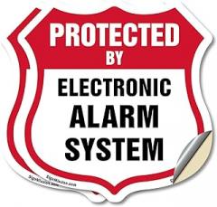 Security Alarm Shield Sign Protected By Electronic Alarm System (2 Pack) 4 inch X 4 inch Shield Shaped Heavy Duty 3.2 mil Vinyl Decals Weather Resistant, UV Protected Made in the USA
